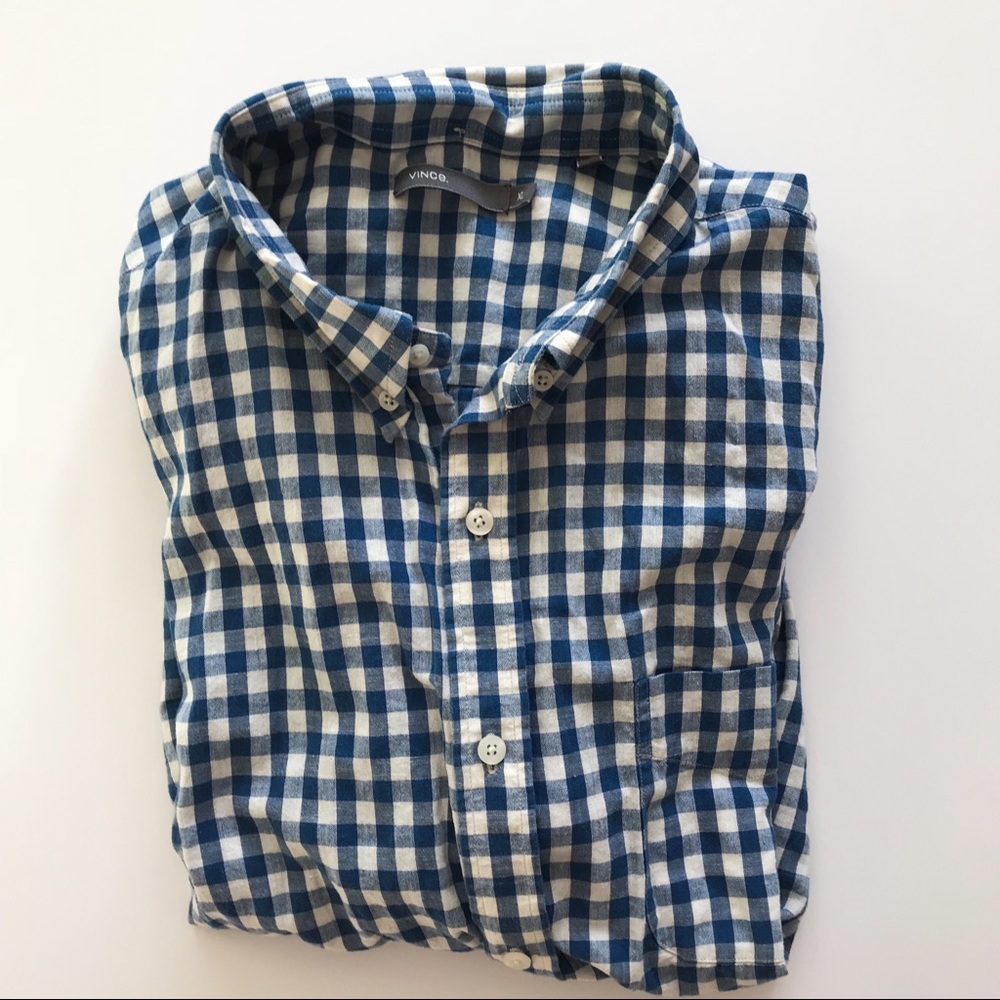 Vince Off White and Blue Check Button Up XL